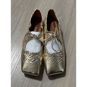 TEAEUI Gold Metallic Square Toe Ballet Flats Women's Size 9
